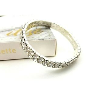 Silver Stretch Bracelet with 2 Rows of Rhinestones